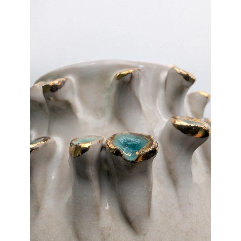 Anemone Bud Vase Small Barnacle Vase, Teal & Gold 4.5 inch